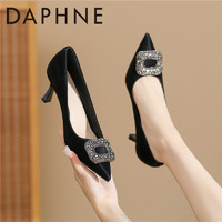 DAPHNE 达芙妮 黑色高跟鞋女细跟高级感小众轻奢高端尖头气质不累脚的单鞋