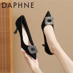 DAPHNE 达芙妮 黑色高跟鞋女细跟高级感小众轻奢高端尖头气质不累脚的单鞋