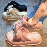 瓦米诺厚底凉拖鞋女夏季外穿2024年新款蝴蝶结水钻设计感小众感凉拖 米白色 40