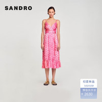 SANDRO2024春夏女装优雅多巴胺粉色吊带连衣裙长裙SFPRO03704 651/粉色 40