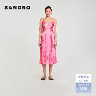 SANDRO2024春夏新款女装优雅多巴胺吊带连衣裙长裙SFPRO03704 651/