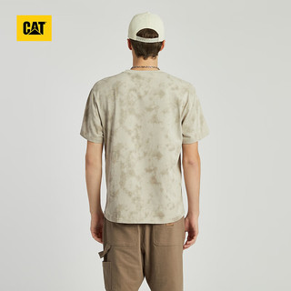 CAT卡特24夏季男户外休闲扎染效果美式印花休闲短袖T恤 浅卡其色 2XL