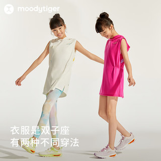 moodytiger【网球系列】女童连衣裙夏季连帽针织运动背心T恤 浅灰白 120cm