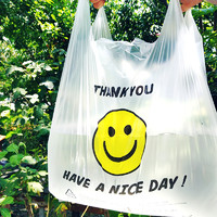 久泽 笑脸加厚透明塑料袋外卖食品袋商用打包袋背心购物袋方便手提袋子