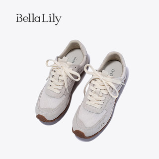 Bella Lily2024夏季粉色网面阿甘鞋女百搭休闲鞋低帮运动鞋子 米白 36