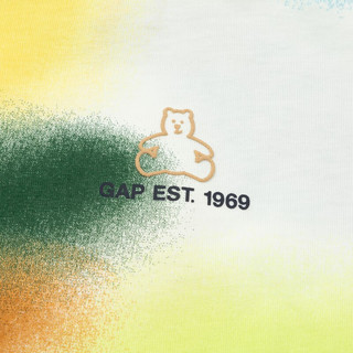 Gap男幼童2024夏季纯棉扎染小熊logo短袖T恤短裤套装890257 黄白拼色 110cm(4-5岁) 亚洲尺码