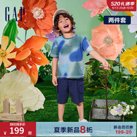 Gap男幼童2024夏季纯棉扎染小熊logo短袖T恤短裤套装890257 蓝黑拼色 110cm(4-5岁) 亚洲尺码