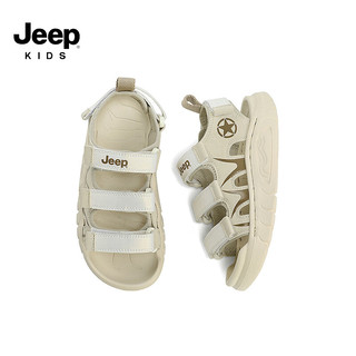 Jeep 吉普 儿童凉鞋夏款2024童鞋男童运动防滑中大童软底女童沙滩鞋 奶茶棕 28码 鞋内约长18.6cm