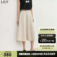 丽丽 LILY2024夏女装复古气质通勤款优雅显瘦垂坠感高腰半身裙伞裙 721杏色 S