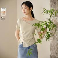 YIGUE 亦谷 国风短袖女t恤高级感夏季2024新中式柳叶形镂空	上衣女夏