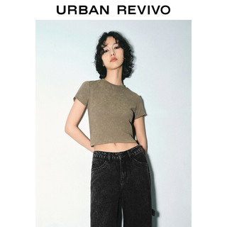 URBAN REVIVO 女士潮流休闲复古水洗圆领修身T恤 UWV440087 浅卡其 S