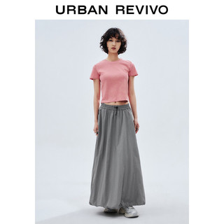 URBAN REVIVO 女士潮流休闲复古水洗圆领修身T恤 UWV440087 浅玫色 L