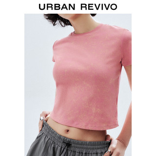 URBAN REVIVO 女士潮流休闲复古水洗圆领修身T恤 UWV440087 浅玫色 L