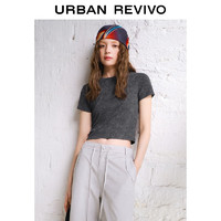 URBAN REVIVO 女士潮流休闲复古水洗圆领修身T恤 UWV440087 深灰 XL