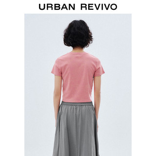 URBAN REVIVO 女士潮流休闲复古水洗圆领修身T恤 UWV440087 浅玫色 S
