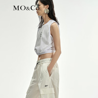 MO&Co.Reebok联名系列2024夏捏褶短款宽肩无袖T恤MBD2TEE045 漂白色 XS/155
