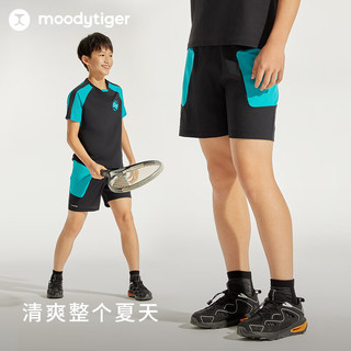moodytiger【网球系列】男童夏款撞色运动短裤| Air Supply空气衣 炭黑色 110cm