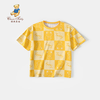 Classic Teddy精典泰迪男童T恤儿童短袖上衣中小童装夏季薄款衣服夏装 恤杏黄 130