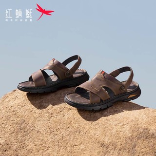 红蜻蜓时尚沙滩鞋2024夏季牛皮爸爸鞋子舒适两穿凉鞋男 WTT24015棕色43