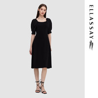 歌力思（ELLASSAY）2024夏季法式风优雅双面穿灯笼袖连衣裙女EWD352M03400 经典黑 XS