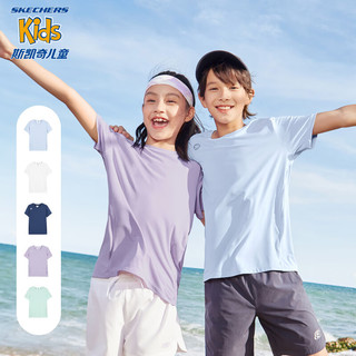 Skechers斯凯奇小凉伞儿童短袖T恤夏季男女童简约运动衫P224K031 海湾绿/02YC 160cm