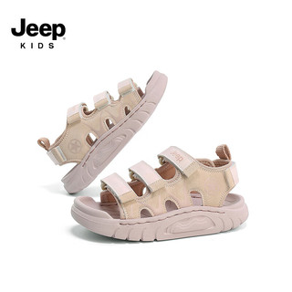 Jeep吉普儿童凉鞋夏款2024童鞋男童运动防滑中大童软底女童沙滩鞋 樱花粉 32码 鞋内约长21.1cm
