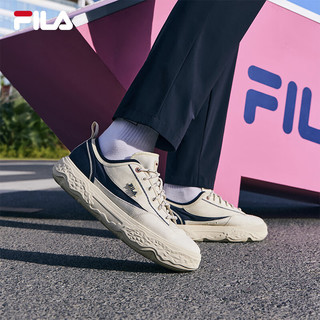 FILA 斐乐男鞋ROCK摩登帆布鞋2024夏季时尚休闲鞋运动鞋 米黄色/浆果蓝-AB 44.5