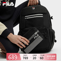 FILA 斐乐520男士背包2024休闲双肩包电脑包大容量 正黑色-BK XS