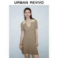 URBAN REVIVO 女士复古气质撞色修身针织连衣裙 UWG940192 卡其灰 M