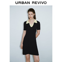 UR2024夏季女装复古气质撞色修身针织连衣裙UWG940192 正黑 XS