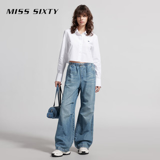 MISS SIXTY2024夏季浅色牛仔裤女抽绳松紧高腰显瘦复古运动风 浅蓝 S