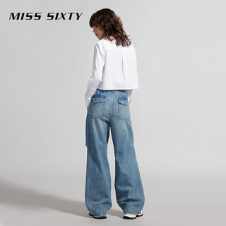 MISS SIXTY2024夏季浅色牛仔裤女抽绳松紧高腰显瘦复古运动风 浅蓝 S
