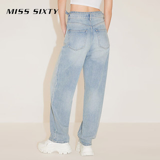 MISS SIXTY2024春季牛仔裤女复古性感拼接腰设计感显瘦直筒裤 浅蓝 27