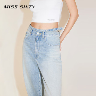 MISS SIXTY2024春季牛仔裤女复古性感拼接腰设计感显瘦直筒裤 浅蓝 27