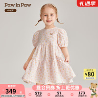 PawinPaw卡通小熊童装2024年春季女宝碎花泡泡袖连衣裙清新 Pink粉色/25 130cm