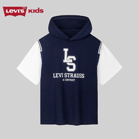 Levi's李维斯童装儿童T恤2024夏季连帽拼接短袖 深靛蓝 120/60(6)