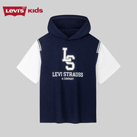 Levi's李维斯童装儿童T恤2024夏季连帽拼接短袖 深靛蓝 120/60(6)