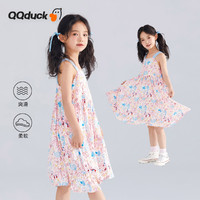 QQ duck 可可鸭 童装女童连衣裙儿童背心裙田园风学生青少年衣服手绘花朵；130