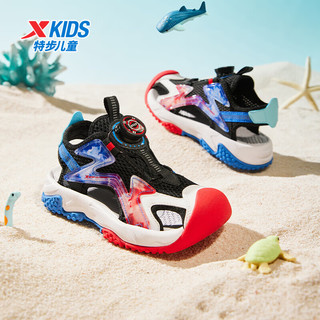 特步（XTEP）儿童童鞋旋钮扣凉鞋驭浪2.0沙滩鞋 黑/状元红/彩雀蓝 30码