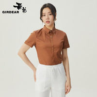 哥弟【GD】2024夏季收腰修身短袖白衬衫上衣女1301031 咖 S (2码)