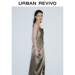 URBAN REVIVO 女士轻盈缎面荡领吊带连衣裙 UWG740090 浅灰 XL