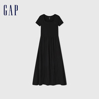 Gap 盖璞 女士拼接褶皱方领短袖连衣裙 406427