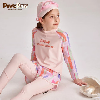 PawinPaw卡通小熊童装2024夏季男女童分体泳衣泳帽三件套 粉红色/25 130