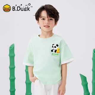 B.Duck小黄鸭童装儿童纯棉短袖T恤2024熊猫DADA夏装男童女童上衣 森林绿 120cm
