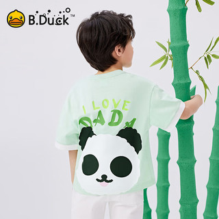 B.Duck小黄鸭童装儿童纯棉短袖T恤2024熊猫DADA夏装男童女童上衣 森林绿 120cm