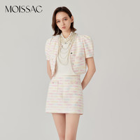 摩萨克2024夏小香风字母印花泡泡袖短款外套上衣女 花粉红 XS