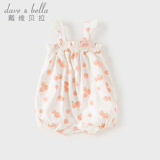 戴维贝拉（DAVE＆BELLA）新生儿连体衣女宝宝衣服0-3个月婴幼儿爬服哈衣2024夏季童装 水蜜桃印花 90cm(身高80-90cm)
