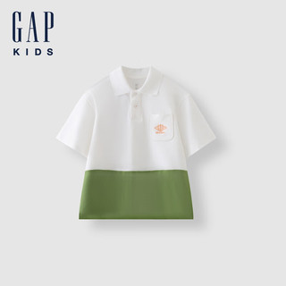 Gap男童2024夏季洋气撞色运动polo衫儿童装翻领短袖T恤466215 白色 140cm(10-11岁)亚洲尺码