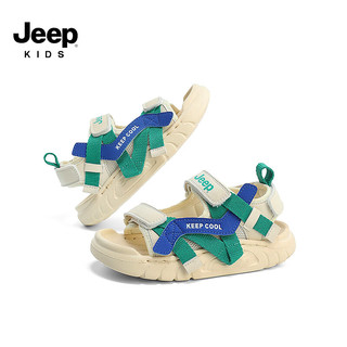 Jeep吉普儿童凉鞋夏款包头溯溪鞋2024运动夏季女童鞋子儿童沙滩鞋 景泰蓝/香草绿 36码  鞋内约长23.4cm