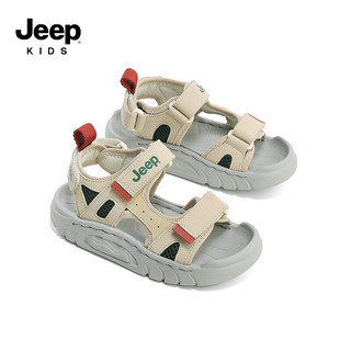 Jeep吉普儿童运动凉鞋中大童男童沙滩鞋夏款女童2024夏季休闲鞋子 奶茶棕 35码 鞋内约长22.9cm